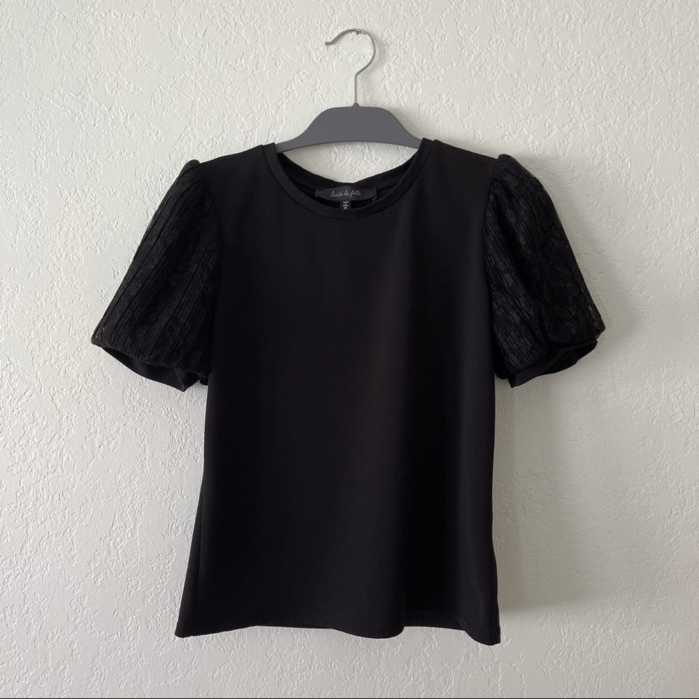 Salo La Fille Black Lace Puff Sleeve Short Sleeve